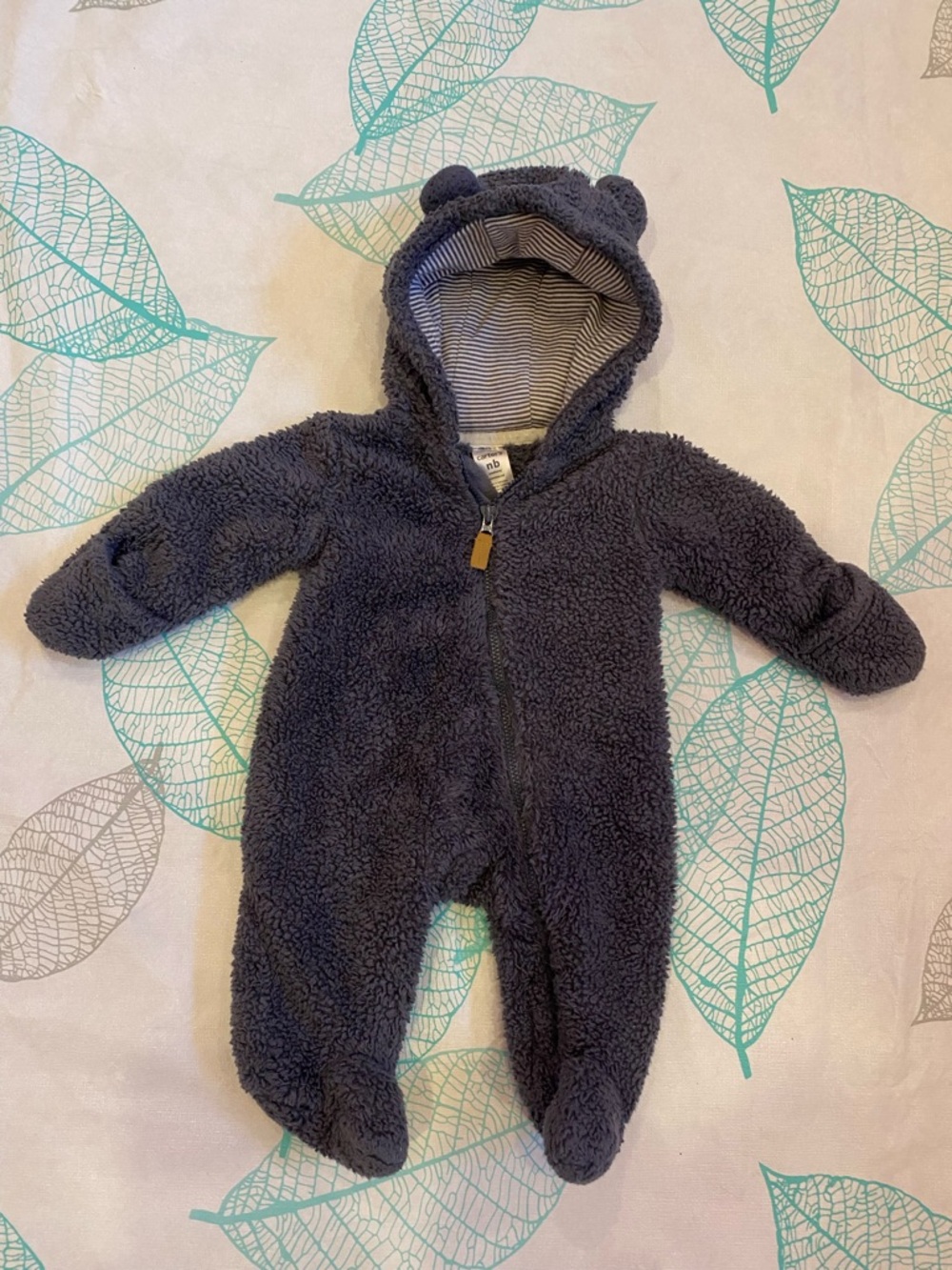 Carter's Charcoal Gray Fleece Hooded One-Piece with Bear Ears
